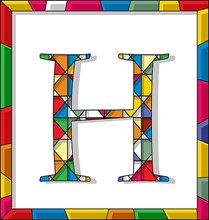 Stained glass letter H over white background