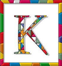 Stained glass letter K over white background