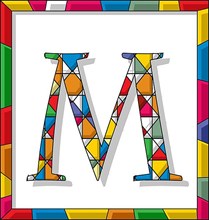 Stained glass letter M over white background