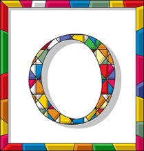 Stained glass letter O over white background