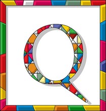 Stained glass letter Q over white background