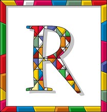 Stained glass letter R over white background
