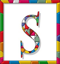 Stained glass letter S over white background