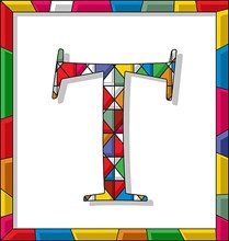 Stained glass letter T over white background
