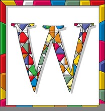 Stained glass letter W over white background