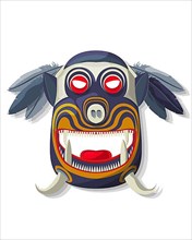 Vector painted tribal mask with feathers over white background