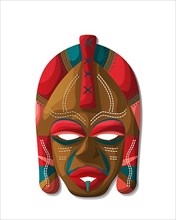 Vector wooden tribal mask over white background