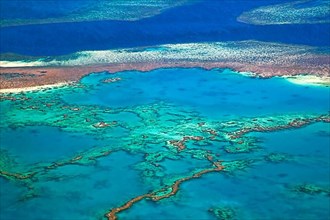 Aerial view of the Great Barrier Reef of the Whitsundays in the Coral Sea