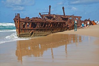 Rusty wreckage of the New Zealand hospital ship SS Maheno on Fraser Island