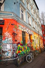 Colourfully painted house facades