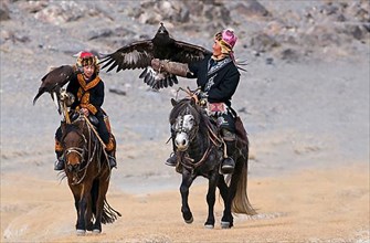 Kazakh hunters on horseback