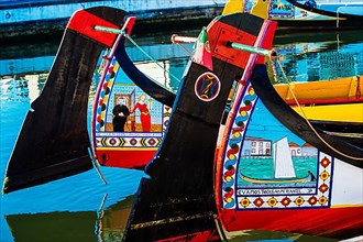 Colourful hand-painted stern of a gondola like Moliceiro