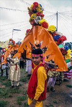 Kavadi dancer in Athachamayam celebration in Thripunithura during Onam near Ernakulam