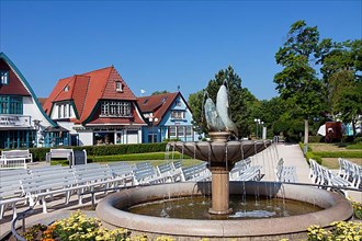 Fountains and benches in the spa gardens of the seaside resort of Boltenhagen