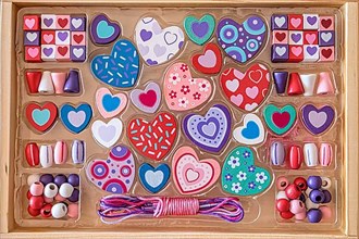 Various heart shaped wooden beads
