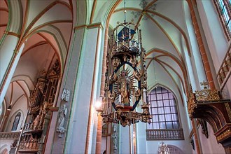 Gothic Marian chandelier in the main Protestant church of St. Johannis