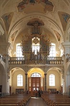 Interior view with organ of the baroque monastery