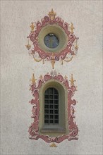 Church windows with frescoes and illusion painting at the pilgrimage church of Our Lady in Todtmoos