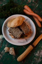 Vegan tofu burger with sesame seeds