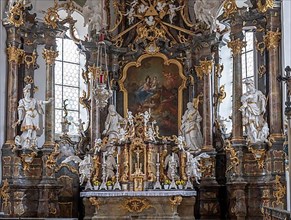 High altar in the rococo church of St. Ulrich in Seeg