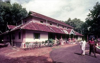 Old Kerala Kalamandalam building first revivalist dance school in India situated banks of River Bharathapuzha in Cheruthuruthy near Soranur