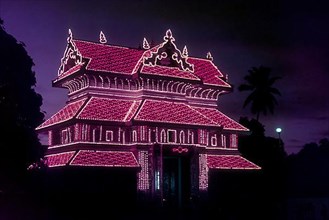 Paramekkavu temple illuminated for pooram festival in Thrissur Trichur