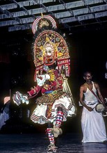 Padayani Indian folk dance performance in Kerala Kalamandalam Koothambalam temple theatre Cheruthuruthy near Soranur