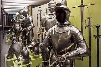 Collection of medieval armour and weapons at the Royal Museum of the Army and Military History in Brussels