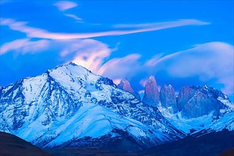 Sunrise over the Cuernos des Paine and the Torres