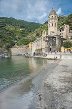 Vernazza beach with view of the church of Santa Margherita d'Antiochia