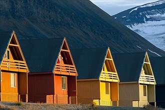 Colourful wooden houses in the settlement of Longyearbyen in summer