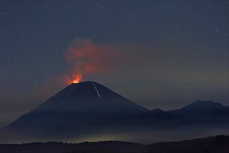 Active volcano Gunung Bromo at night