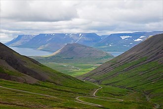 View of Arnarfjoerdur fjord from Hrafnseyrarheidi