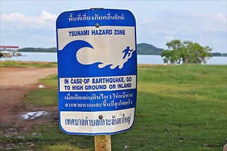 Tsunami warning sign near the beach
