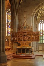 Interior view with folding altar of the late Gothic Holy Cross Minster