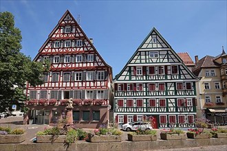 Multi-storey half-timbered houses on the market square in Calw