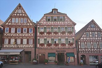 Three half-timbered houses with birthplace in the centre of Hermann Hesse in Calw