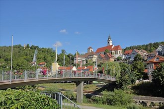 Townscape with raft footbridge in Horb am Neckar