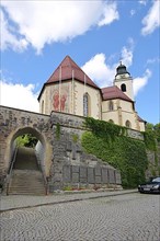 Gothic collegiate church as landmark and historic town fortification with archway of Horb am Neckar