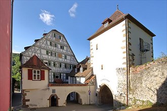 Half-timbered house Stubensches Schloesschen built in 1519 and Luziferturm in Horb am Neckar