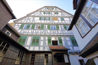 Inner courtyard of the half-timbered house Stubensches Schloesschen built in 1519 in Horb am Neckar