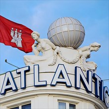 Roof gable Hotel Atlantic Kempinski with globe and Hamburg flag