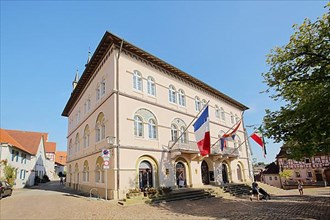 Town hall with French national flag in Bad Wimpfen