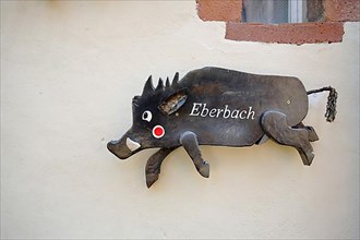 Wild boar as heraldic animal on the Weckersches Haus in Eberbach