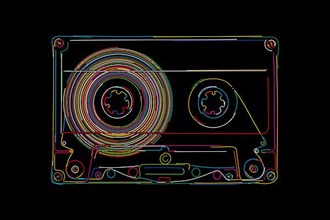 Happy cassette in colors over black background