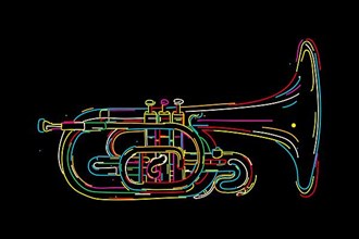 Neon Melophone instrument over black. Vector illustration