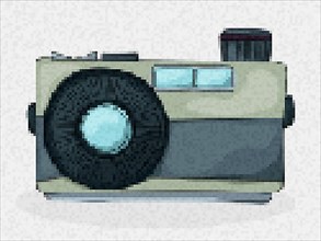 Pixel art digital camera vector icon