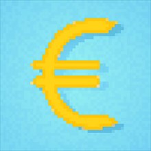 Pixel art euro icon. Color concept of euro currency