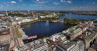 City view from above with the Inner Alster and the Outer Alster