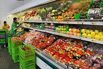 Supermarket with partly packed fruit and vegetables near Puntarenas